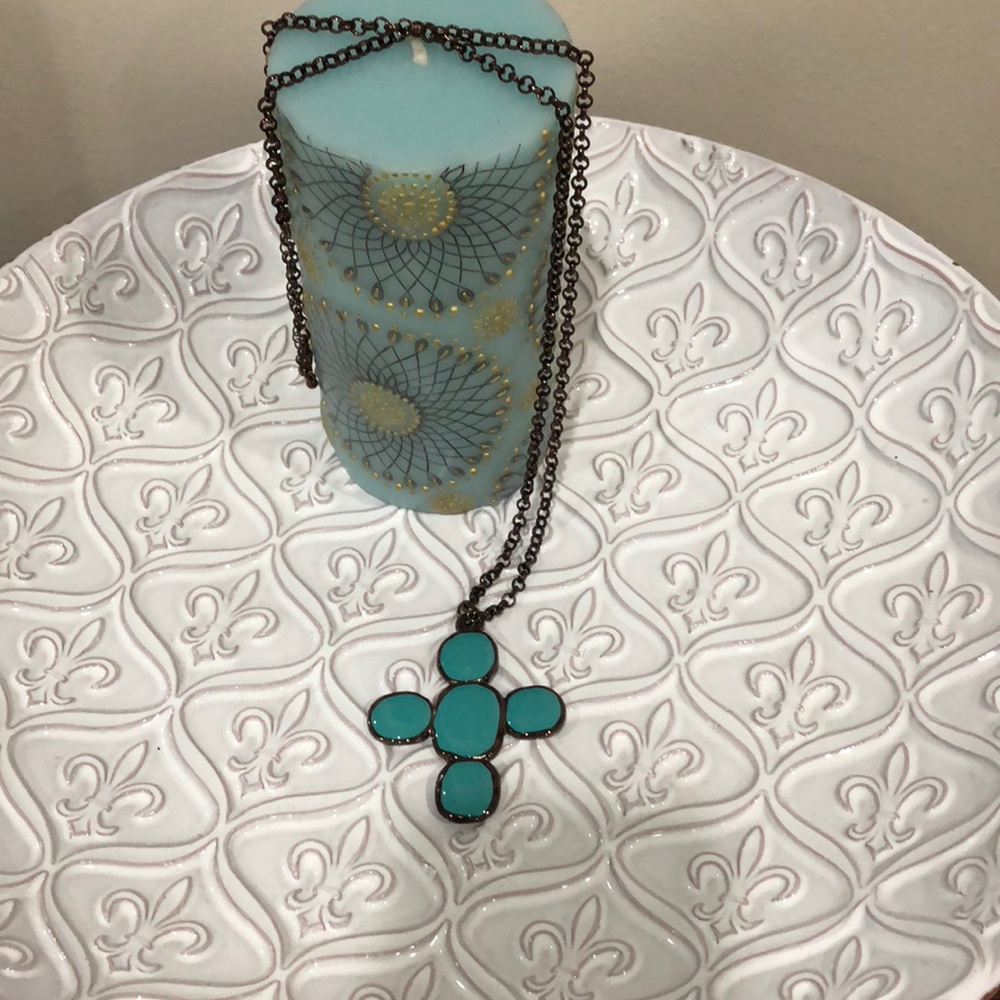 Dark bronze & Aqua long necklace